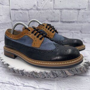 Clarks TOR England Men Size 8 Darby Limit Wingtip Oxford Shoes Blue Denim Tan